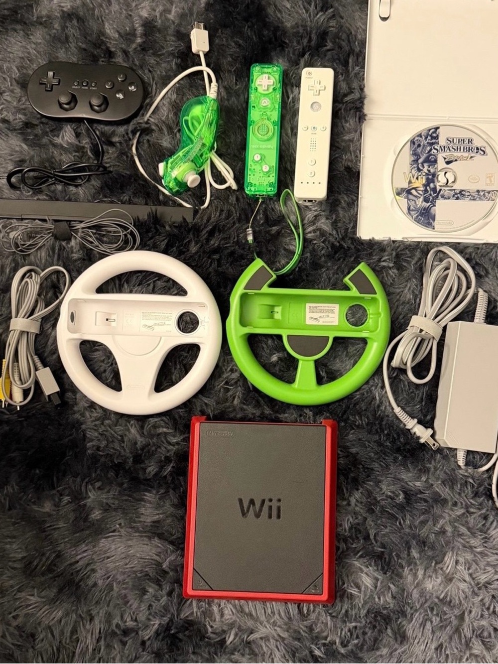 Nintendo Wii Mini Console with White and Green Accessories (NO GAME INCLUDED).